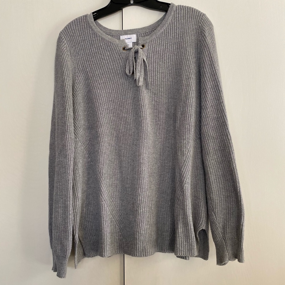 Old Navy Gray Ribbed Sweater with String Detail